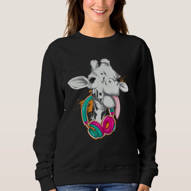 Giraffe with Headphones Wild Animals T Shirt (Framsida)
