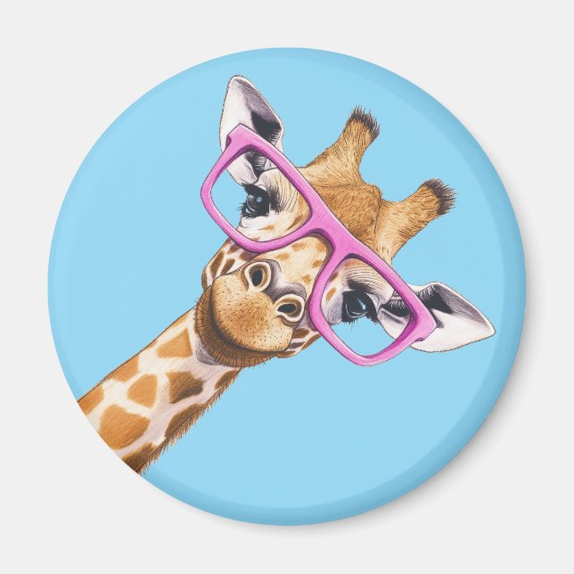 Giraffe with Pink Glasses Cute Animal Magnet #2 (Framsidan)