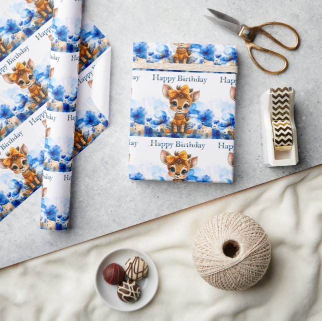 Giraffe with polka dot bow Happy Birthday Presentpapper (Hantverk)