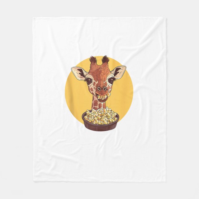 Giraffe with Popcorn Tecknad Animal Humor Fleecefilt (Framsidan)