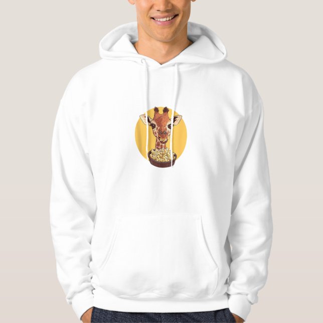 Giraffe with Popcorn Tecknad Animal Humor Hoodie (Framsida)