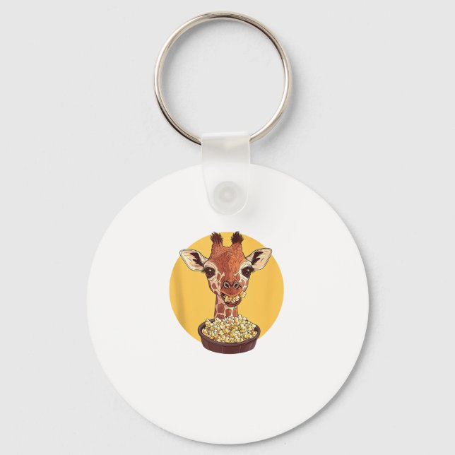Giraffe with Popcorn Tecknad Animal Humor Nyckelring (Framsida)