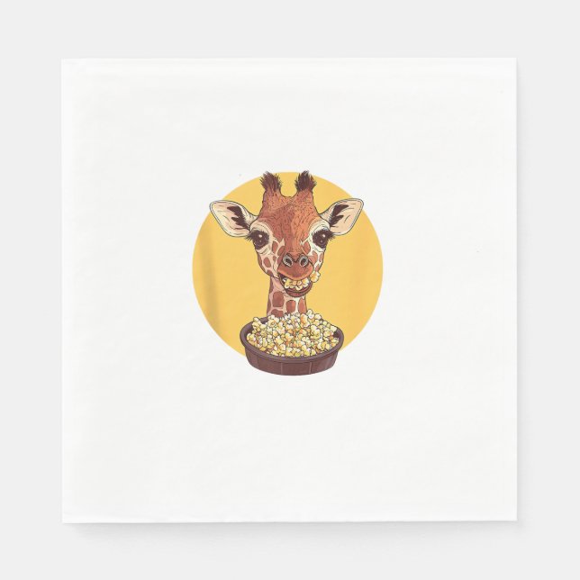 Giraffe with Popcorn Tecknad Animal Humor Pappersservett (Framsidan)