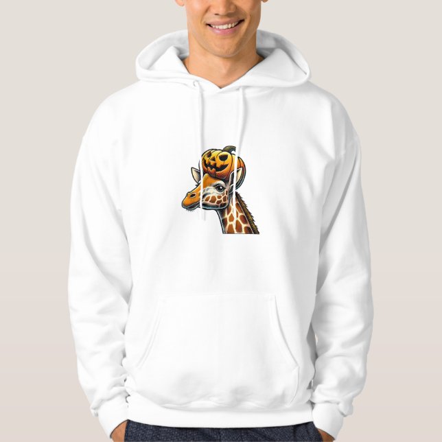 Giraffe with Pumpkin Hat Halloween Design Design Hoodie (Framsida)