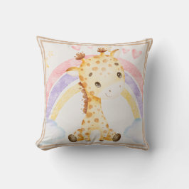 Giraffe with Rainbow Puffy Clouds Hearts Kudde