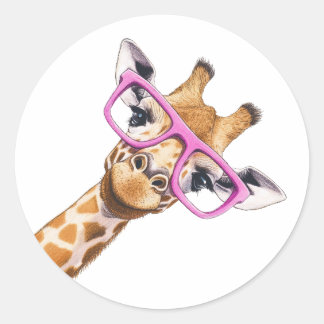 Giraffe with Rosa Glass Sticker Runt Klistermärke