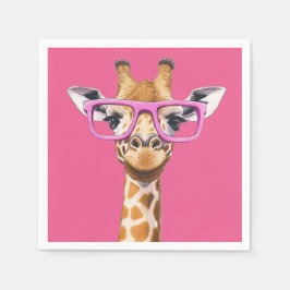 Giraffe with Rosa Glasses - Rosa Background Pappersservett