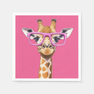 Giraffe with Rosa Glasses - Rosa Background Pappersservett