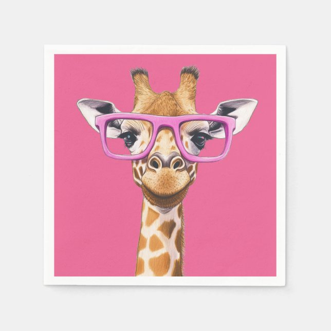 Giraffe with Rosa Glasses - Rosa Background Pappersservett (Framsidan)