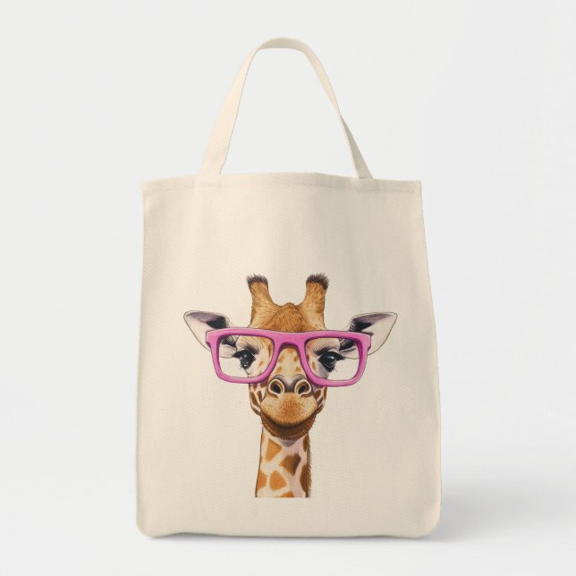 Giraffe with Rosa Glasses Tote Bag Tygkasse (Framsidan)