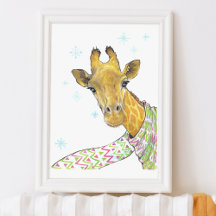 Giraffe with scarf Cute vinterkonst Nursery