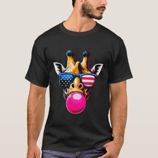 Giraffe with USA Glasses and Bubblegum 4:e juli T Shirt
