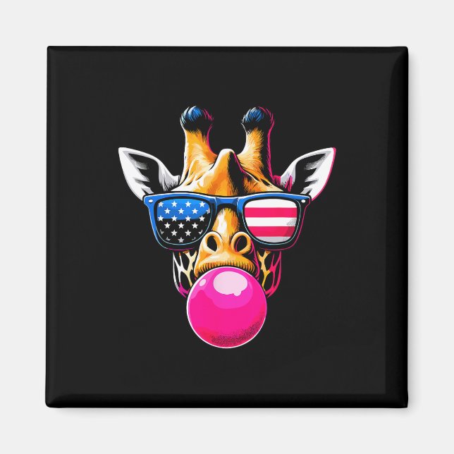 Giraffe with USA Gles and Bubblegum 4:e juli Magnet (Framsidan)