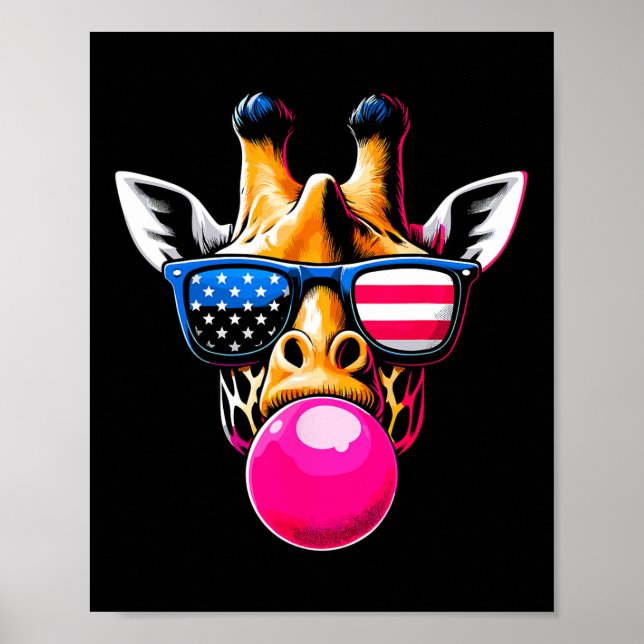 Giraffe with USA Gles and Bubblegum 4:e juli Poster (Framsidan)