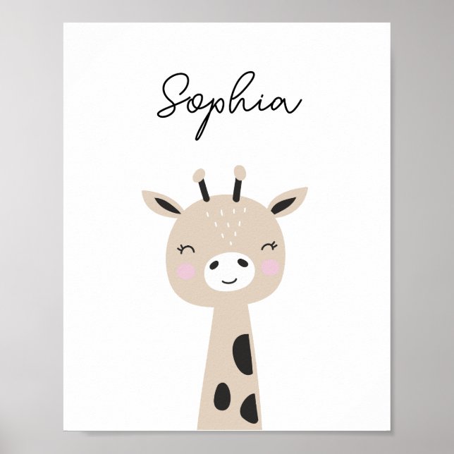Giraffe Woodland Animal Nursery Wall Art Poster (Framsidan)