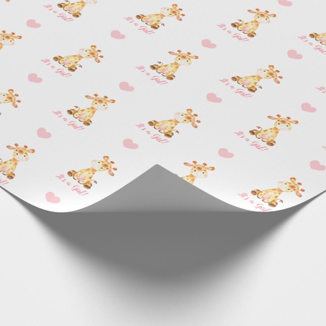 Giraffe Wrapping Papper Rosa (Det är en flicka) Presentpapper (Hörn)