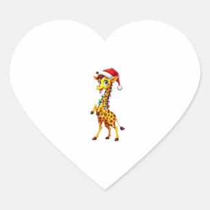 Giraffe Xmas Belysning Rolig Santa Giraffe Jul Hjärtformat Klistermärke