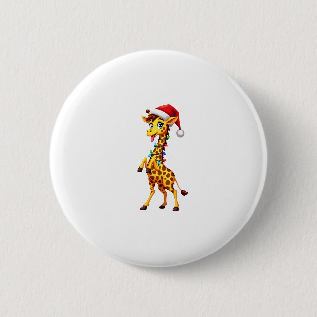 Giraffe Xmas Belysning Rolig Santa Giraffe Jul Knapp (Framsida)