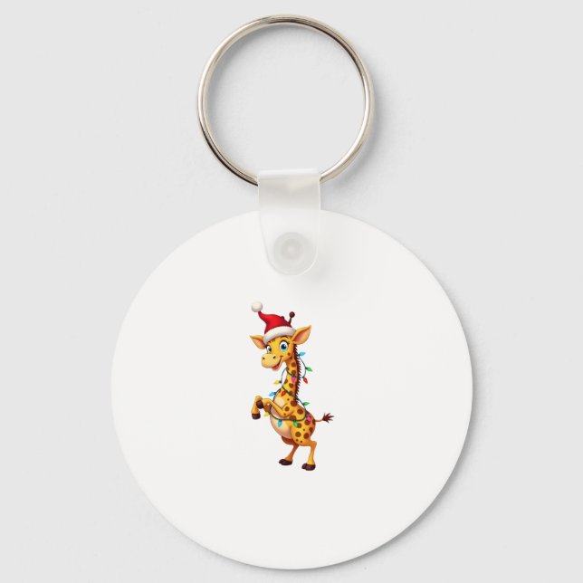Giraffe Xmas Belysning Rolig Santa Giraffe Jul Nyckelring (Framsida)