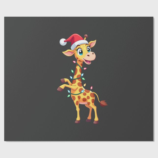 Giraffe Xmas Belysning Rolig Santa Giraffe Jul Presentpapper (Platt)