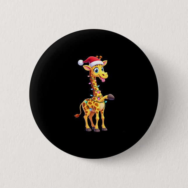 Giraffe Xmas Belysning Rolig Tomte Giraffe Jul Knapp (Framsida)