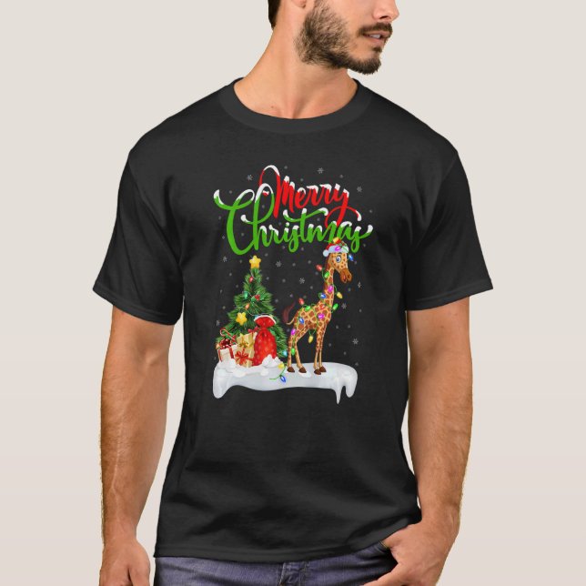 Giraffe  Xmas Decorations Santa Giraffe Christmas T Shirt (Framsida)