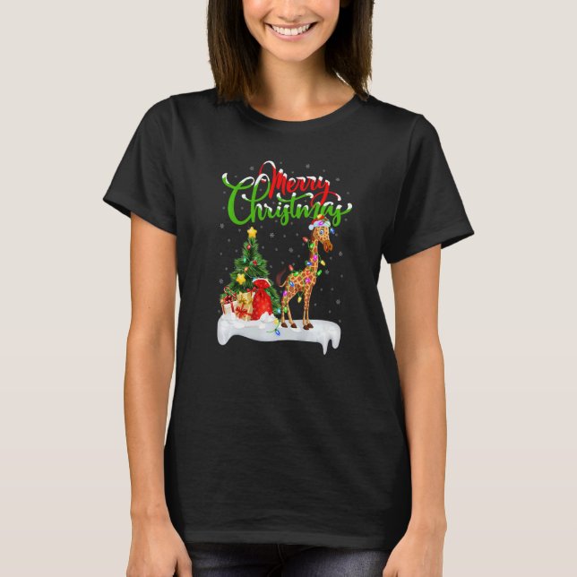 Giraffe  Xmas Decorations Santa Giraffe Christmas T Shirt (Framsida)