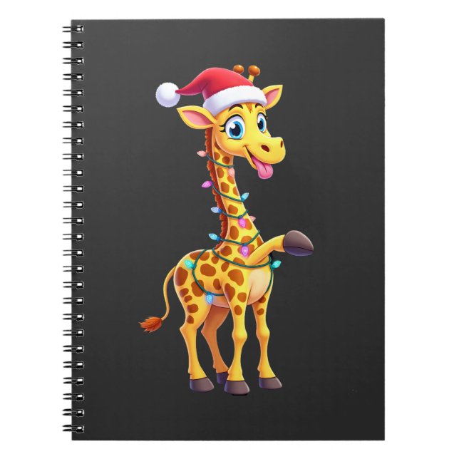 Giraffe Xmas Lighting Funny Santa Giraffe Christma Anteckningsbok (Framsidan)