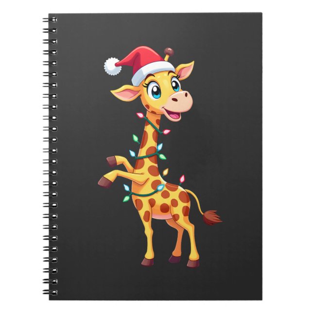 Giraffe Xmas Lighting Funny Santa Giraffe Christma Anteckningsbok (Framsidan)