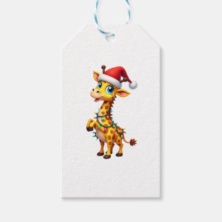 Giraffe Xmas Lighting Funny Santa Giraffe Christma Presentetikett