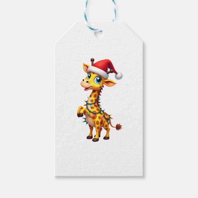 Giraffe Xmas Lighting Funny Santa Giraffe Christma Presentetikett (Framsidan)