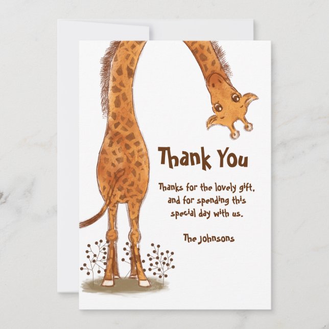 Giraffe, Zoo Animal Birthday, anpassningsbar Tack Kort (Framsida)