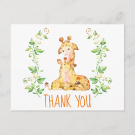 Giraffe Zoo Animals Baby Shower Tackkort Vykort