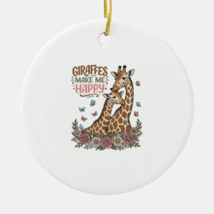 Giraffer gör mig glad vintage blommig skjorta desi julgransprydnad keramik