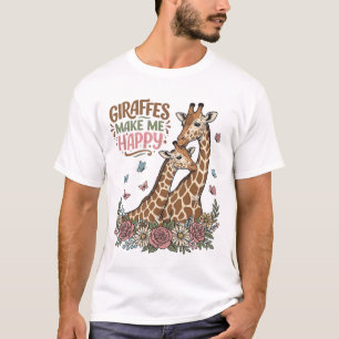 Giraffer gör mig glad vintage blommig skjorta desi t shirt
