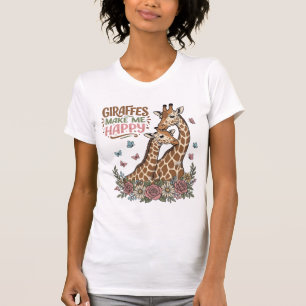 Giraffer gör mig glad vintage blommig skjorta desi t shirt