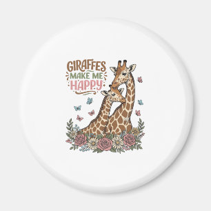 Giraffer Gör Mig Glad Vintage Blommig Tröja Design Magnet
