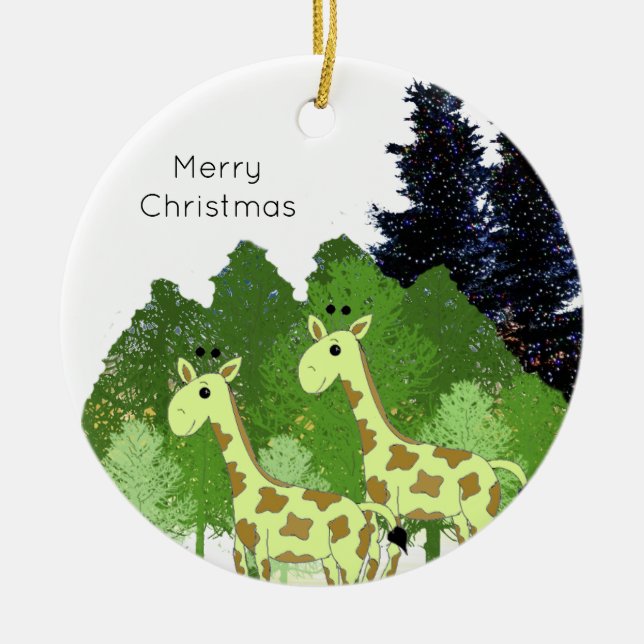 Giraffer i djungeln keramisk prydnad julgransprydnad keramik (Framsidan)
