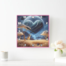 Giraffer i ett kosmisk landskap fyrkantig klocka