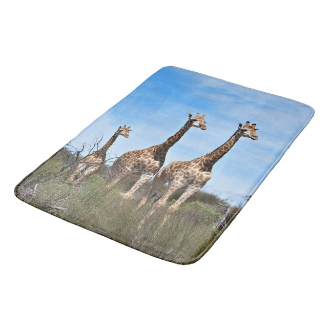 Giraffer i solbelyst gräsmark badrumsmatta (Vinklad)