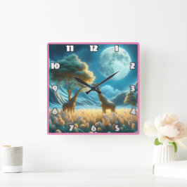 Giraffer som betar under Afrikans månljus Fyrkantig Klocka