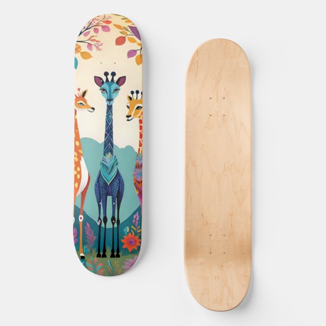 Giraffer Söt Konst Mini Skateboard Bräda 18,5 Cm (Framsida)