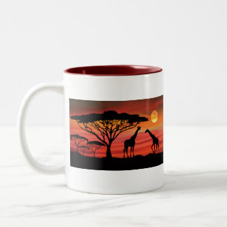 Giraffes-and-Sunset- Två-Tonad Mugg