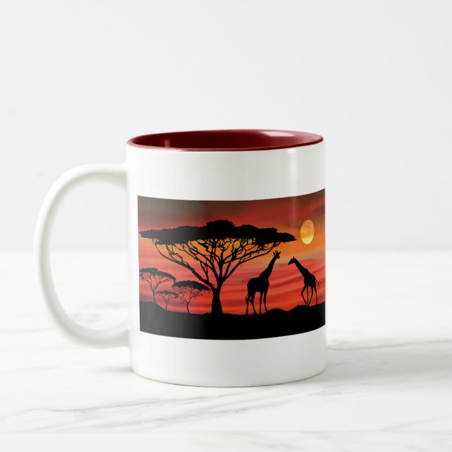 Giraffes-and-Sunset- Två-Tonad Mugg (Vänster)