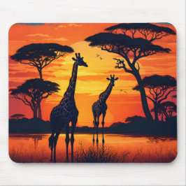 Giraffes at the Watering Hole at Sunset Musmatta