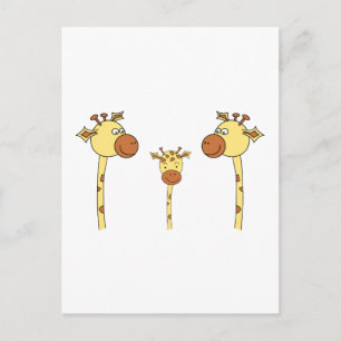 Giraffes familj. Tecknad. Vykort