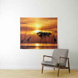 Giraffes-familjen vid Sunset Wall Art Tapestry