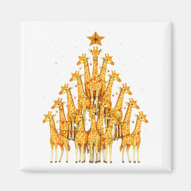 Giraffes Forming Christmas Tree Lights Star Safari Magnet (Framsidan)
