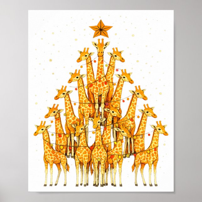 Giraffes Forming Christmas Tree Lights Star Safari Poster (Framsidan)