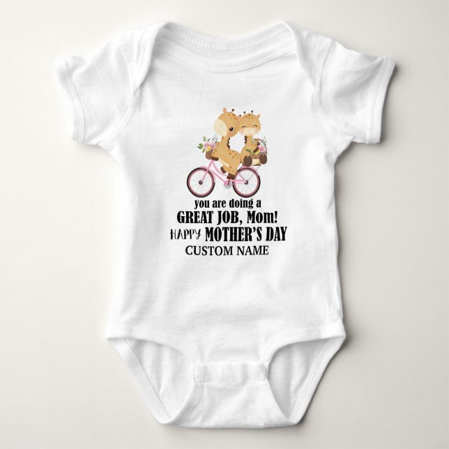 Giraffes första Mors dag på Bike + Namn T Shirt (Framsida)